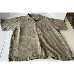 Island Shores Washable Silk Camp Shirt Khaki Leaf Jacquard XXL Tropical Relaxed